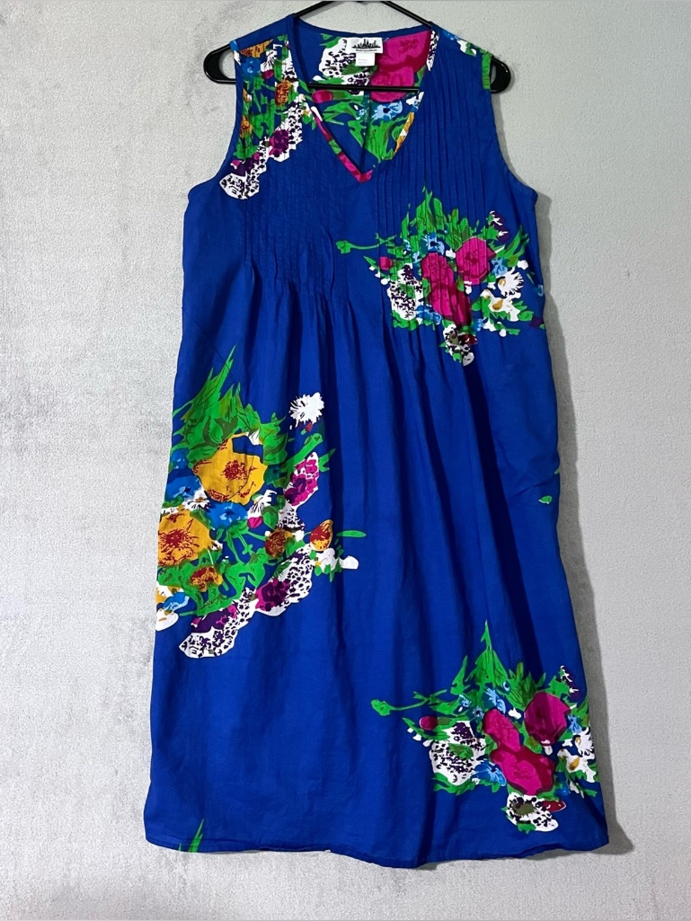 Metropolitan Casual Sleeveless Midi Shift Dress Royal Blue Floral Women’s M